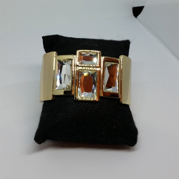 VINTAGE gold tone crystal like statement cuff bracelet glam art deco vibes - Picture 1 of 6